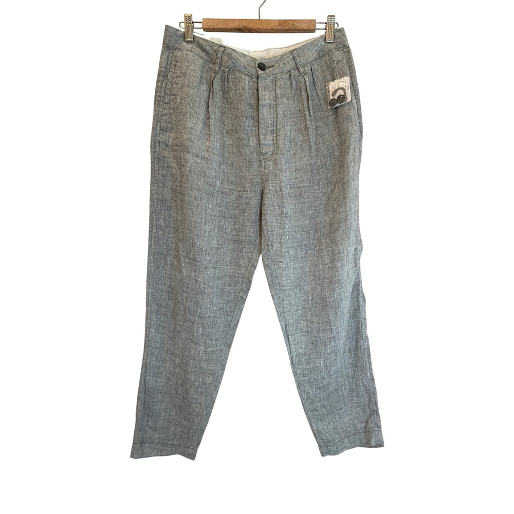 Free People Grey 100% Linen Pleated Tapered Trousers OB841803 Size 8 NEW